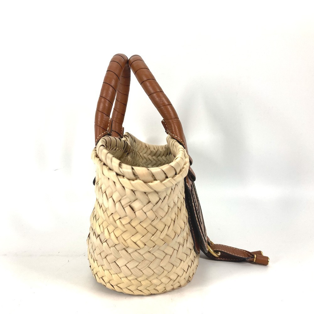 Chloe Marcie handbag tote bag Beige Pink Tan Straw Tan leather - Picture 3 of 9
